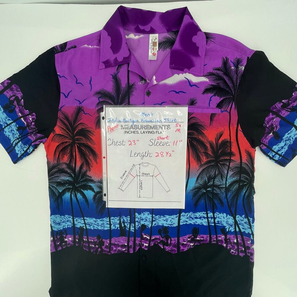India Boutique Men's Hawaiian Button Down Shirt Short Sleeves, Sz M Beach *READ* - Picture 8 of 9